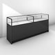 Double glass display counter with frameless front and large base cabinet - black frame and panels