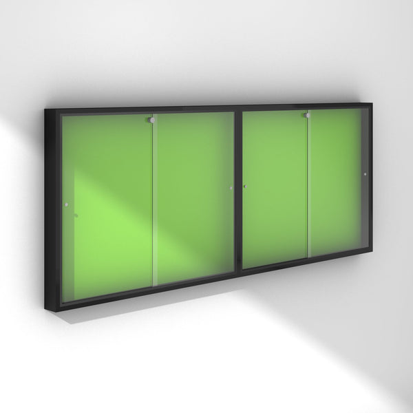 Large glass lockable noticeboard with black frame