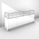 Double glass display counter with frameless front and large base cabinet - silver frame, white panels - back view