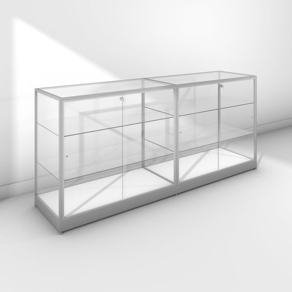 Double glass display cabinet with silver frame - back view