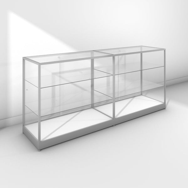 Double glass display cabinet with silver frame