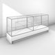 Double glass display cabinet with small cabinet base - silver frame and white panels